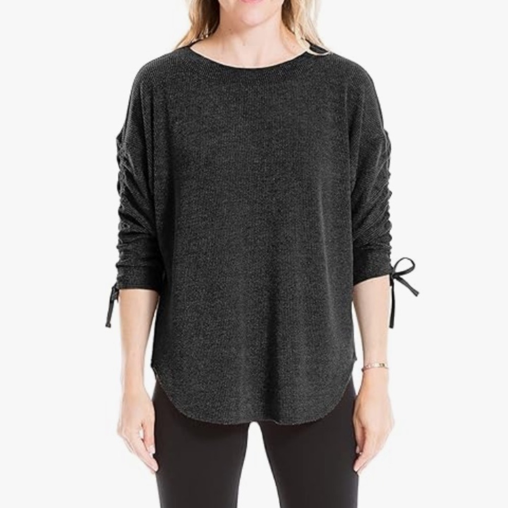 Max Studio Grey Ribbed Knit 3/4 Sleeve Top Medium
